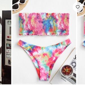 ZAFUL Tie Dye Frilled Smocked Bikini - M